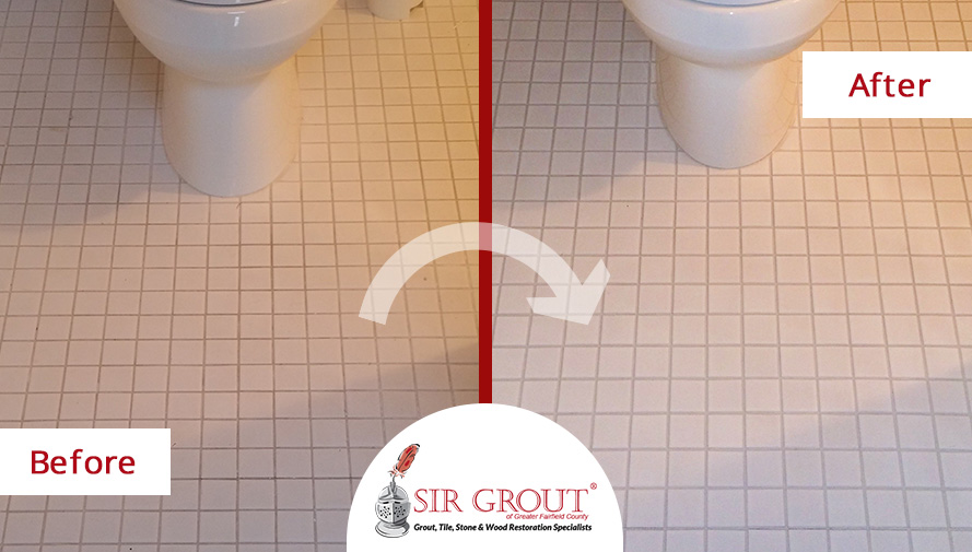 A Grout Cleaning Gave This Ceramic Bathroom Floor in Greenwich, CT a Brand New Look