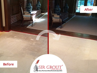 Before and After Picture of a Hard Surface Restoration Service on a Marble Floor in Stamford, CT