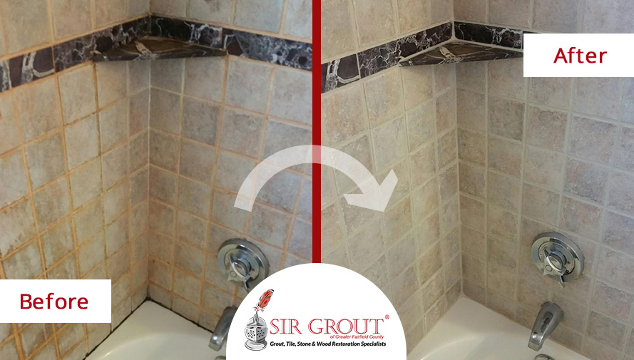 Marble Shower in Darien, Connecticut Undergoes an Extreme Transformation with a Grout Sealing Service - Before and After