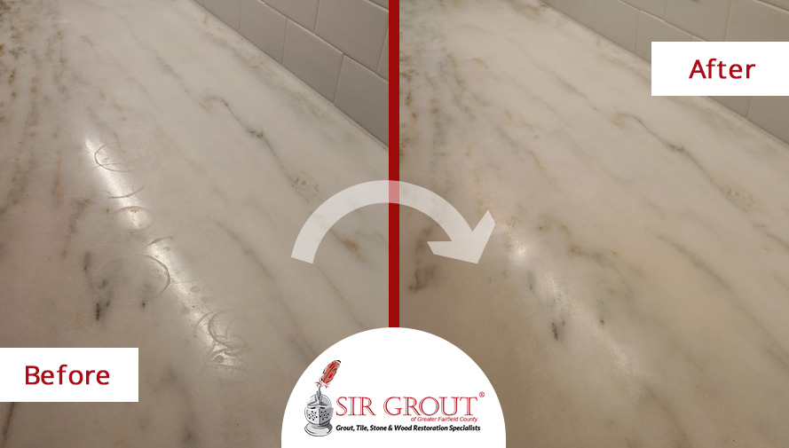 Marble Countertop Before and After a Stone Honing in Greenwich, CT