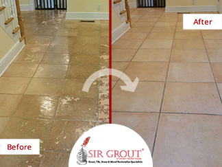 Before and After Picture of a Tile Cleaning Service in Darien, Connecticut