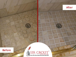 Before and After Picture of a Bathroom Grout Sealing Service in Ridgefield, CT