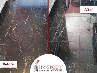 Before and After Picture of a Marble Floor Polishing Service in Danbury Connecticut