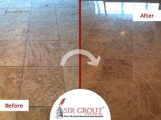 Before and After Picture of a Floor Stone Cleaning Service in Stamford