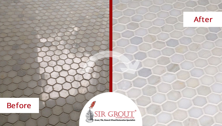 Before and After Picture of a Grout Cleaning Service in New Milford, CT