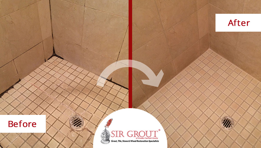 Before and After Picture of a Grout Cleaning Service in Westport, CT
