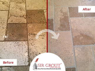 Before and After Picture of a Stone Cleaning Service in Stamford, CT