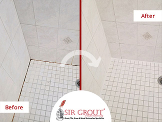 Before and After Picture of a Shower Caulking Service in Stratford, CT