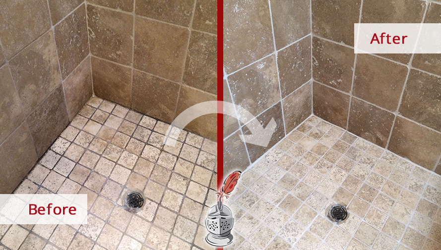 Before and After Picture of a Bathroom Grout Sealing in New Canaan, Connecticut