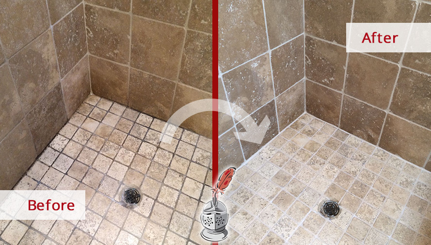 Before and After Picture of a Bathroom Grout Sealing in New Canaan, Connecticut