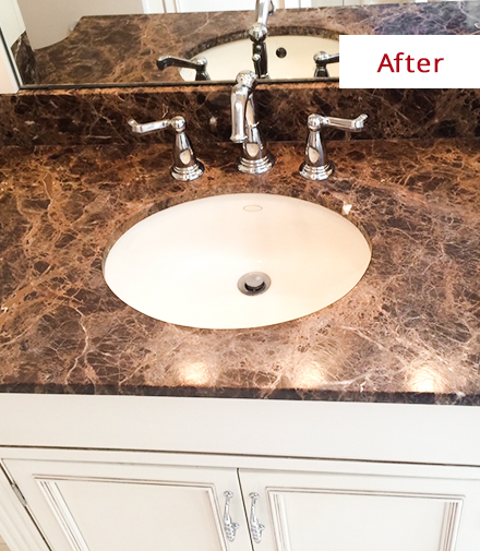 Bathroom Stone Vanity Restored after a Stone Honing