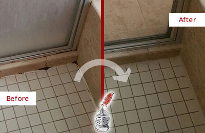 Picture of Damaged Shower Joints Before and After a Bathroom Recaulking