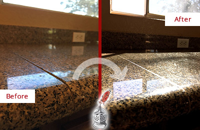 Residential Granite Honing And Polishing Sir Grout Of Greater Before And After Picture Of A Honed Polished Granite Countertop With Damaged Seam Line
