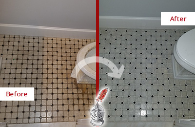 Before and After Picture of a Westport Bathroom Tile and Grout Cleaned to Remove Stains