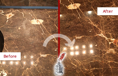 Before and After Picture of a Trumbull Marble Stone Countertop Polished to Eliminate Stains