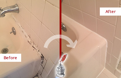 Sir Grout Restored This Cos Cob Tile Shower to Repair Damaged Caulking Before and After Picture of a Cos Cob Hard Surface Restoration Service on a Tile Shower to Repair Damaged Caulking
