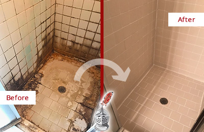 Sir Grout Restored This Cos Cob Tile Bathroom to Repair Water Damage Before and After Picture of a Cos Cob Hard Surface Restoration Service on a Tile Bathroom to Repair Water Damage