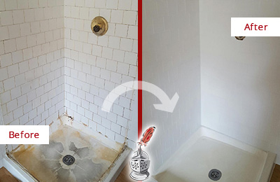 Sir Grout Cleans this Shelton Shower Cleaned to Eliminate Mold Before and After Picture of a Shelton Shower Cleaned to Eliminate Mold