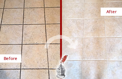 Before and After Picture of a Redding Ceramic Floor Cleaned to Remove Soil